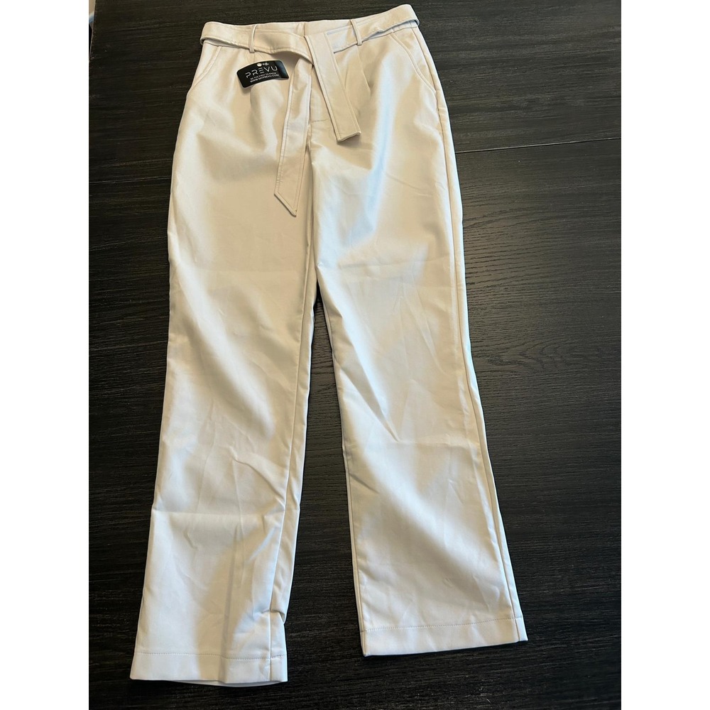 More To Come Alani Pant White Faux Leather High Waisted Tie Belt L Straight-leg